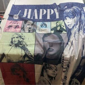 Taylor Swift Happy Birthday Banner Artistic Graphic Blanket with Portraits